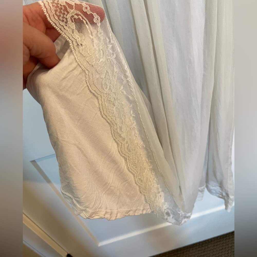 Romantic sheer flowy lace detailing fairycore boho cottagecore maxi dress Sz L - Picture 7 of 12